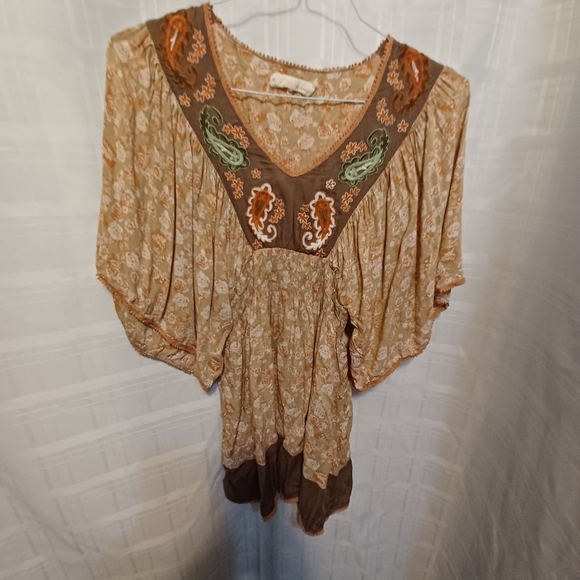 Areve womens embroidered paisley Smocked bohemian blouse size large - Picture 2 of 10